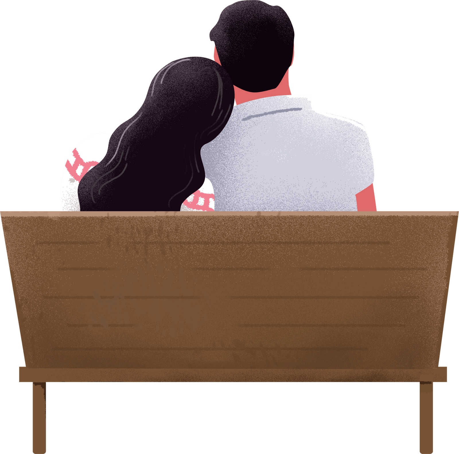 情侣依靠长椅肌理插画